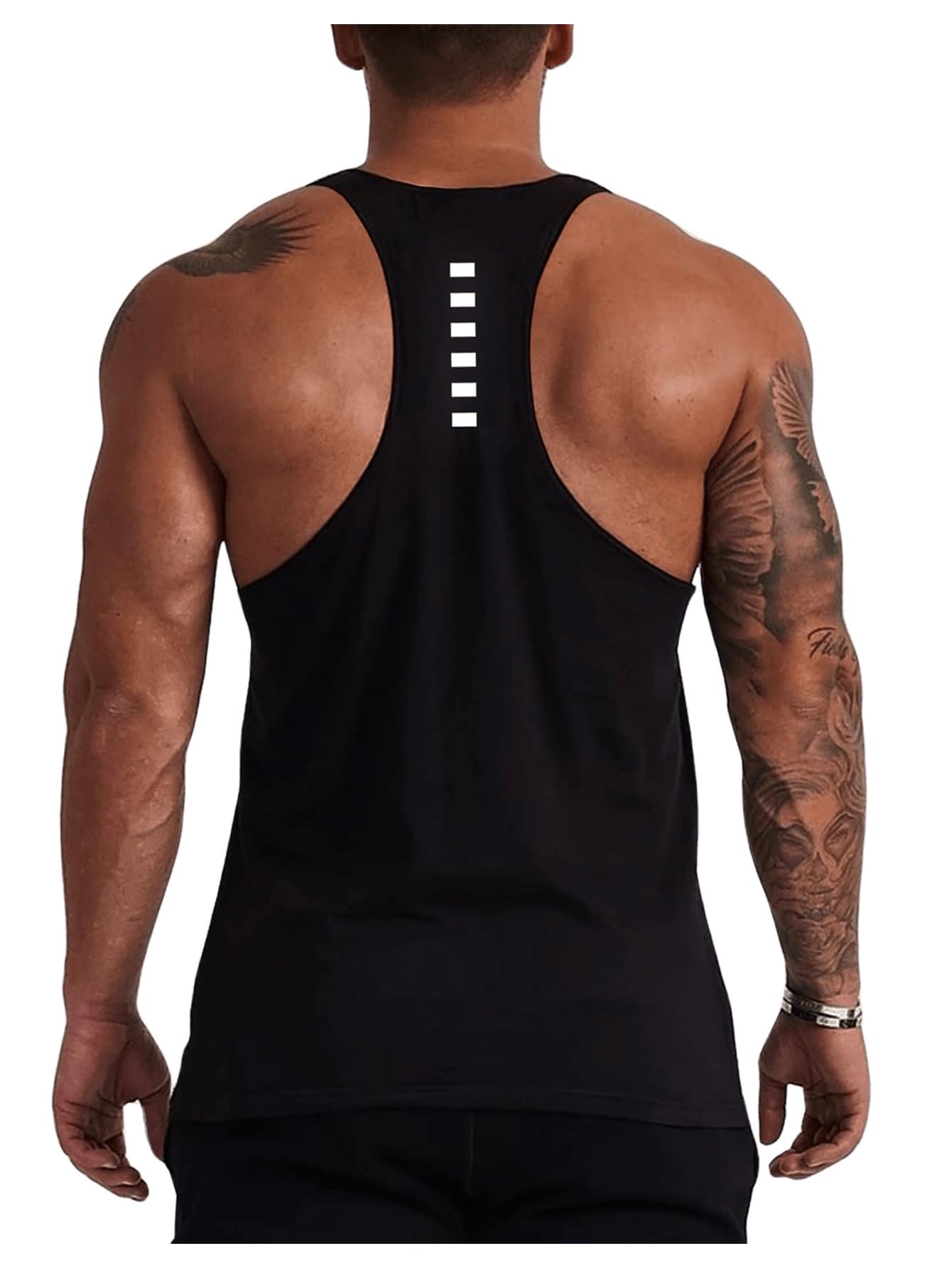 GORGLITTER Men's Letter Graphic Y-Back Muscle Tank Top Scoop Neck Gym Workout Shirt Black Medium