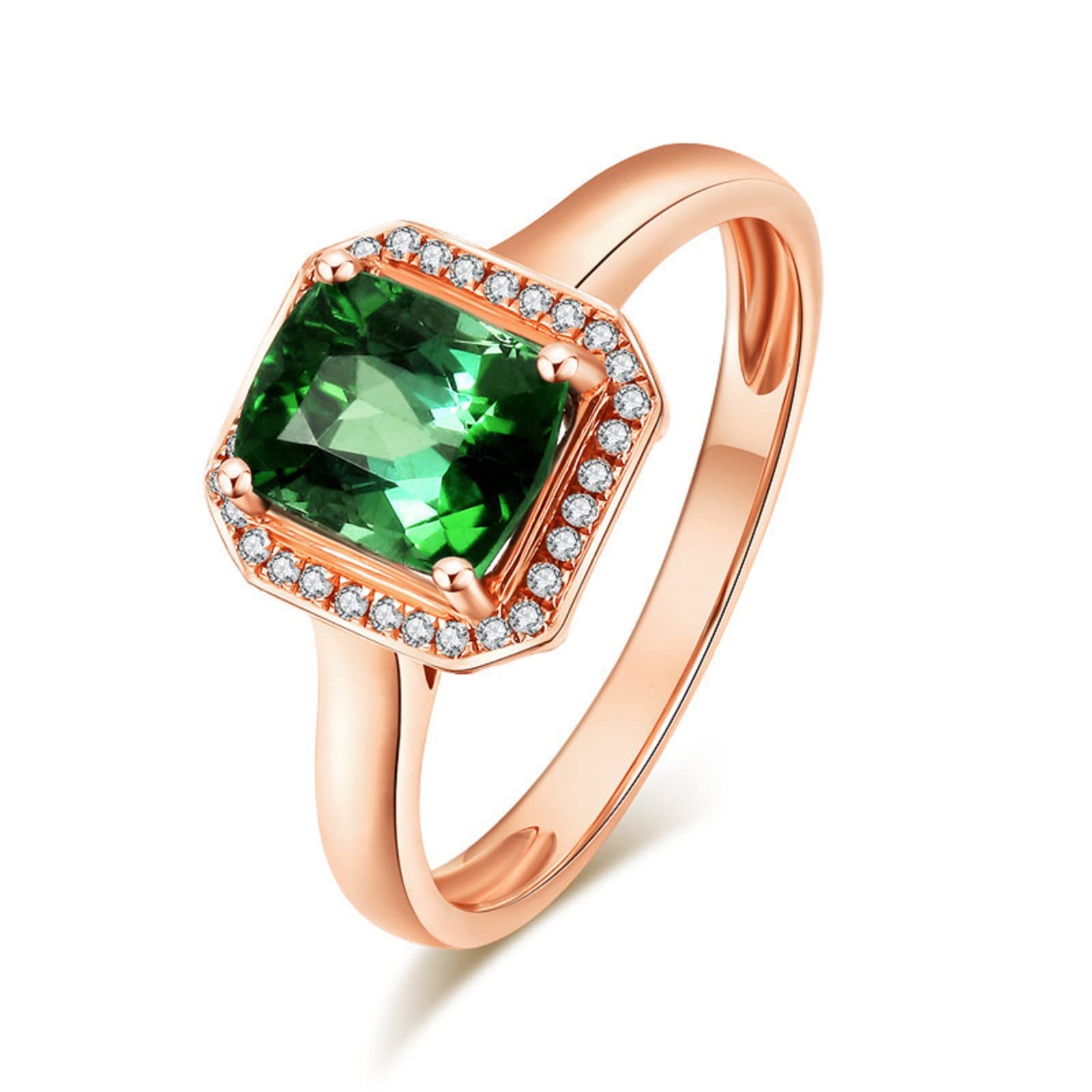 Htayekog 925 Sterling Silver Simulated Square Green Tourmaline Emerald Gemstone Colored Gemstone Ring with 18k Rose Gold Plated Opening Engagement Ring for Women