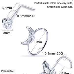 Oicctyzio Nose Rings Hoops Piercings for Women Studs Piercing Jewelry Surgical Stainless Steel 20g Corkscrew l Shaped Screw Shape Cork Bar Big Dainty Curved Stuf 20 Gauge Butterfly Opal Heart