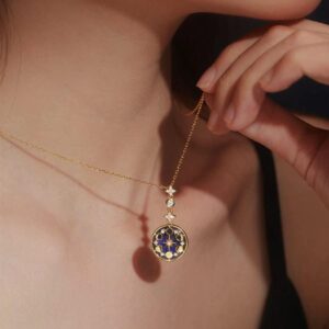 SLOONG 925 Sterling Silver Blue Sandstone Moon Phase Necklace 18K Gold Plated Necklace Birthday Gift for Women Girlfriend