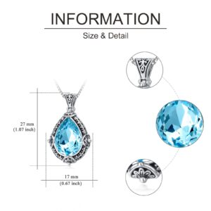 Seiyang 925 Sterling Silver Aquamarine Pendant for Women Filigree Teardrop Necklace Aquamarine Necklaces March Birthstone Necklace Anniversary Birthday Jewelry Gifts for Women Wife Mom Lady Her