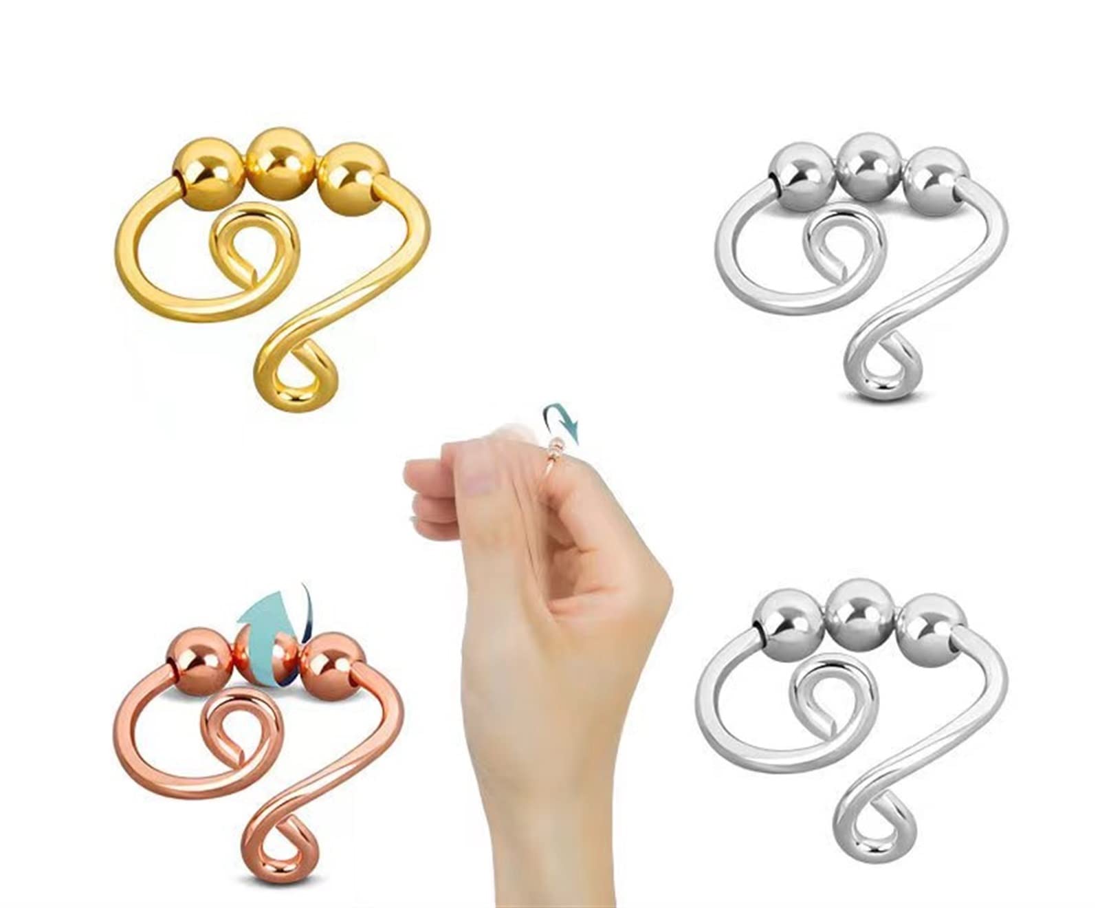 Female Anxiety Relief Ring, The Opening of The Rotary Cylindrical Ring can be Adjusted, and The Rotary Fashionable Men's and Women's Rings. (Adjustable) (Color : A, Size : 0.58inch)