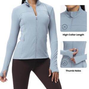 AVGO Workout Jackets for Women, Fleece Jackets Full Zip Long Sleeves Running Track Jacket with Pockets(Milk Gray,Small)