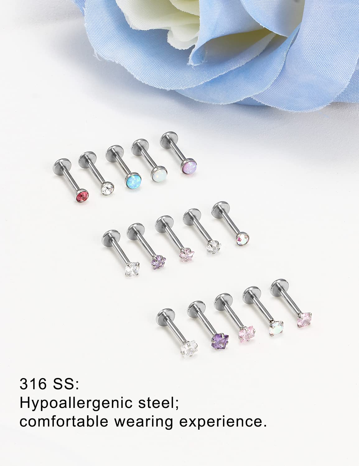 Lcolyoli Threadless Push in Medusa Piercing Jewelry Labret Jewelry Lip Rings Surgical Steel Tragus Jewelry Forward Helix Piercing Jewelry Flat Back Earrings for Women Cartilage Earring 16g 8mm