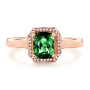 Htayekog 925 Sterling Silver Simulated Square Green Tourmaline Emerald Gemstone Colored Gemstone Ring with 18k Rose Gold Plated Opening Engagement Ring for Women