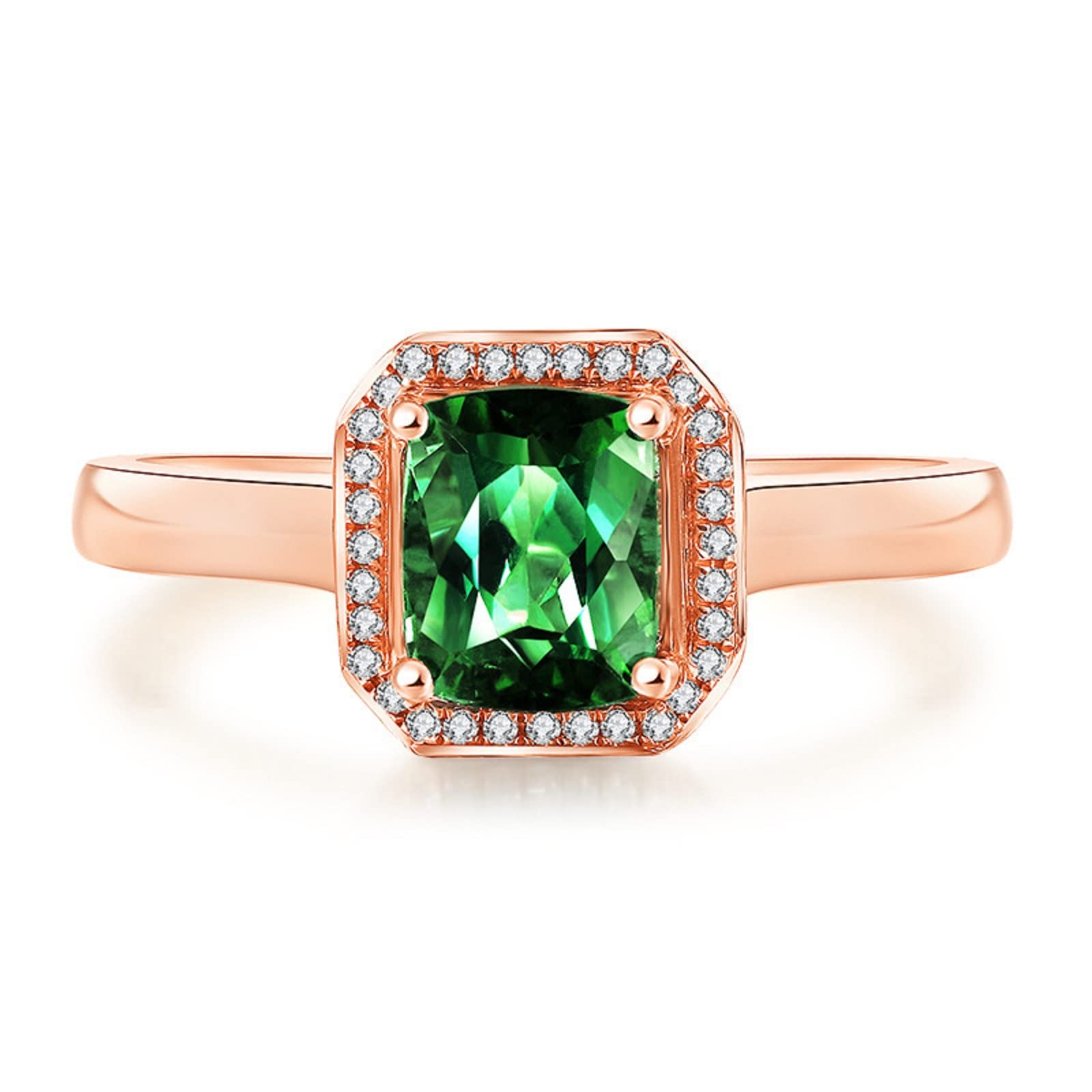 Htayekog 925 Sterling Silver Simulated Square Green Tourmaline Emerald Gemstone Colored Gemstone Ring with 18k Rose Gold Plated Opening Engagement Ring for Women