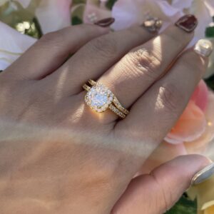 YOYEEWYNS 18K Gold Plated Halo Wedding Bands Engagement Promise Rings for Women Two-in-One Cubic Zirconia Eternity Bridal Set 9