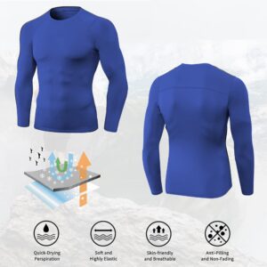 EARGFM Men's Athletic Long Sleeve Compression Shirts Active Running Workout Base Layer Elastic Sports Tops Cool Dry T-Shirts Blue