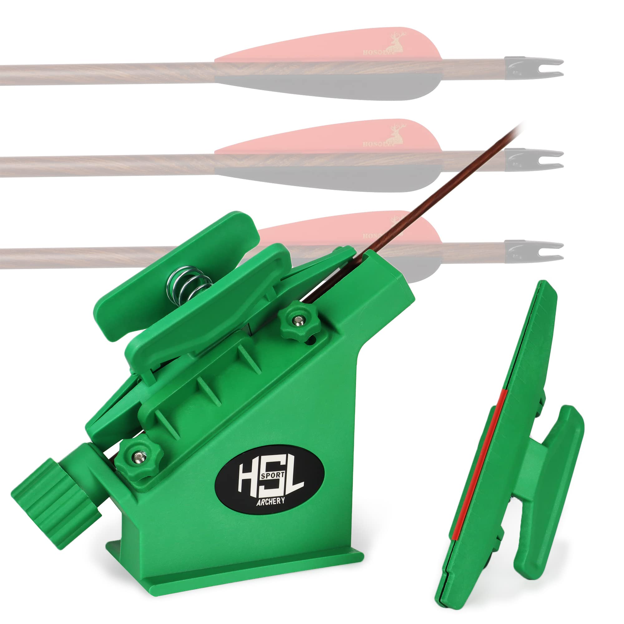 Hosolee Archery Fletching Jig with Straight and Right Helical Clamps Vanes Feathers Sticker Tool for DIY Arrow Crossbow Bolts (Green)