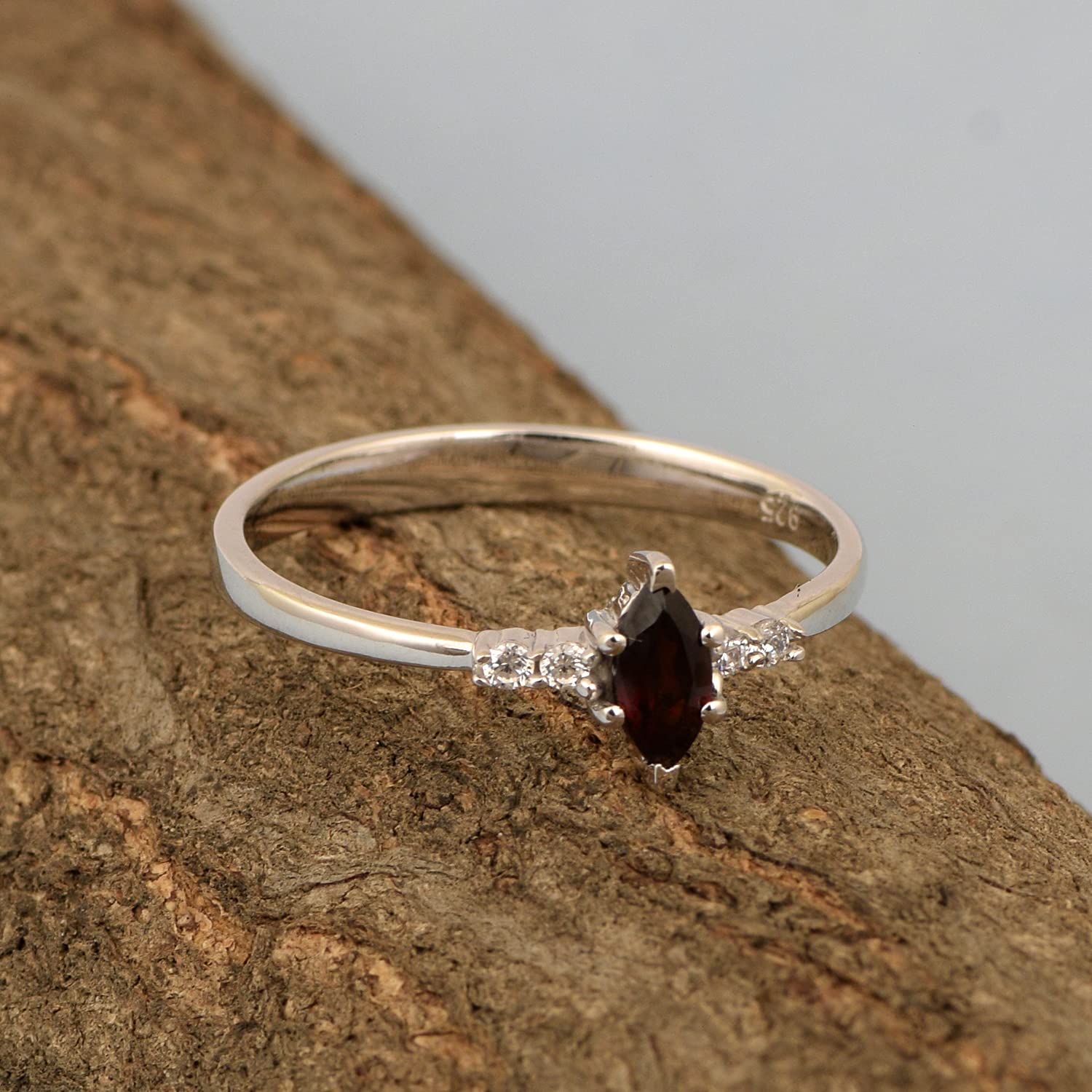 925 Sterling Silver 0.20 Ctw Marquise Natural Choice Gemstone Women Ring Everyday Wear (Garnet, 8)