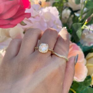 YOYEEWYNS 18K Gold Plated Halo Wedding Bands Engagement Promise Rings for Women Two-in-One Cubic Zirconia Eternity Bridal Set 9