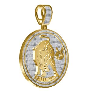 real genuine 2.50 cwt. vvs1 natural moissanite diamond zodiac sign taurus bull astrology horoscope charm 10k solid gold over pendant 2.25'' (yellow gold finish)