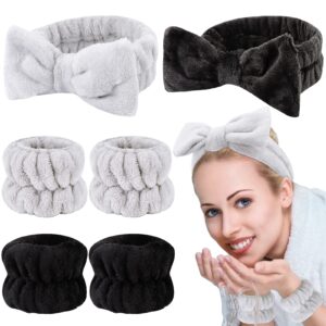 6 pcs microfiber spa set - headband, face wash headbands, makeup headbands with wristbands for skincare