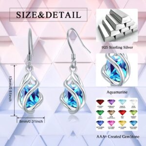 December Birthstone Earrings 925 Sterling Silver Created Blue Topaz Dangle Drop Earrings for Women Birthday Anniversary Jewelry Gifts for Women