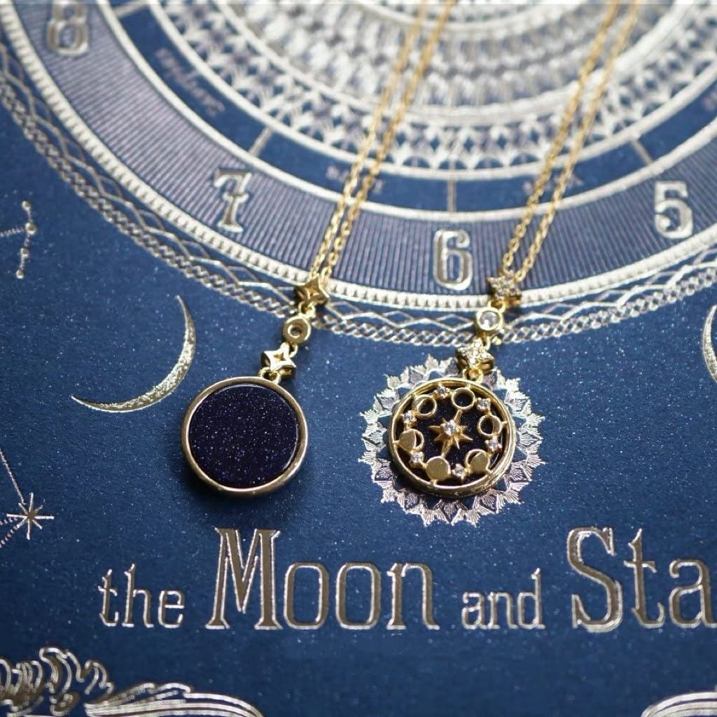 SLOONG 925 Sterling Silver Blue Sandstone Moon Phase Necklace 18K Gold Plated Necklace Birthday Gift for Women Girlfriend