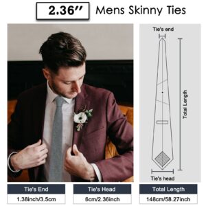 Mantieqingway Mens Ties 2.36" Cotton Skinny Ties for Men Wedding Party Solid Color Necktie (Grey)