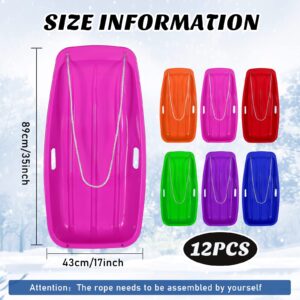 12 Pcs 35 in Classic Snow Sled Winter Downhill Sprinter Toboggan with Pull Rope and Handles Plastic Sleds for Kids Adults Snow Sand Board Sleigh, 6 Colors