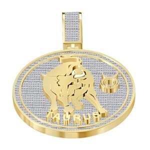 Real Genuine 2.50 Cwt. VVS1 Natural MOISSANITE Diamond Zodiac Sign Taurus Bull Astrology Horoscope Charm 10K Solid Gold Over Pendant 2.25'' (Yellow Gold Finish)