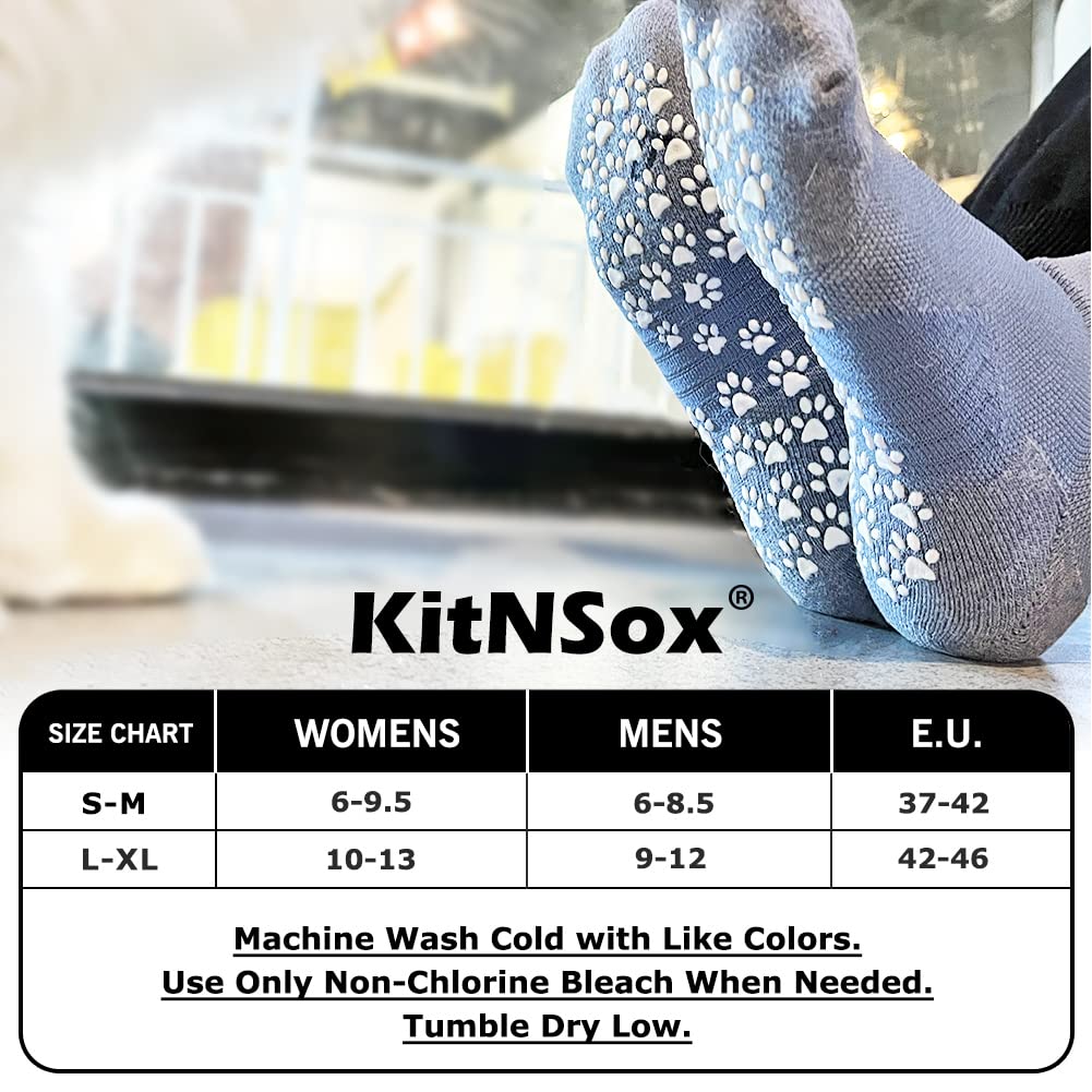 KitNSox Men's Cotton Ankle Cushioned Slip Resistant Socks, Unisex Non Slip Grip Socks for Yoga, Bikram, Hospital, Pilates, Barre, Kickboxing (L-XL, 2 Pack, Light Grey)