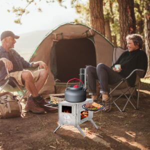 COEWSKE Wood Tent Stove, Hot Tent Stove Wood Burning Heater for Camping, Small Portable Ultralight Tent Stove Stainless Steel with Chimney Pipes for Outdoor, Camping, Cooking, Heating, Indoor