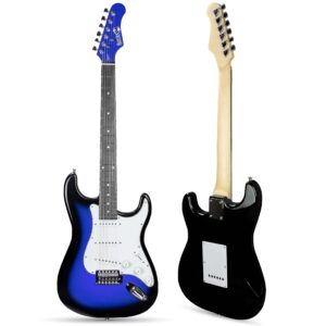 RockJam 6 String Electric Guitar Kit, Right, Blue & Blue, Full-Size (EG1-BL-SK-V)