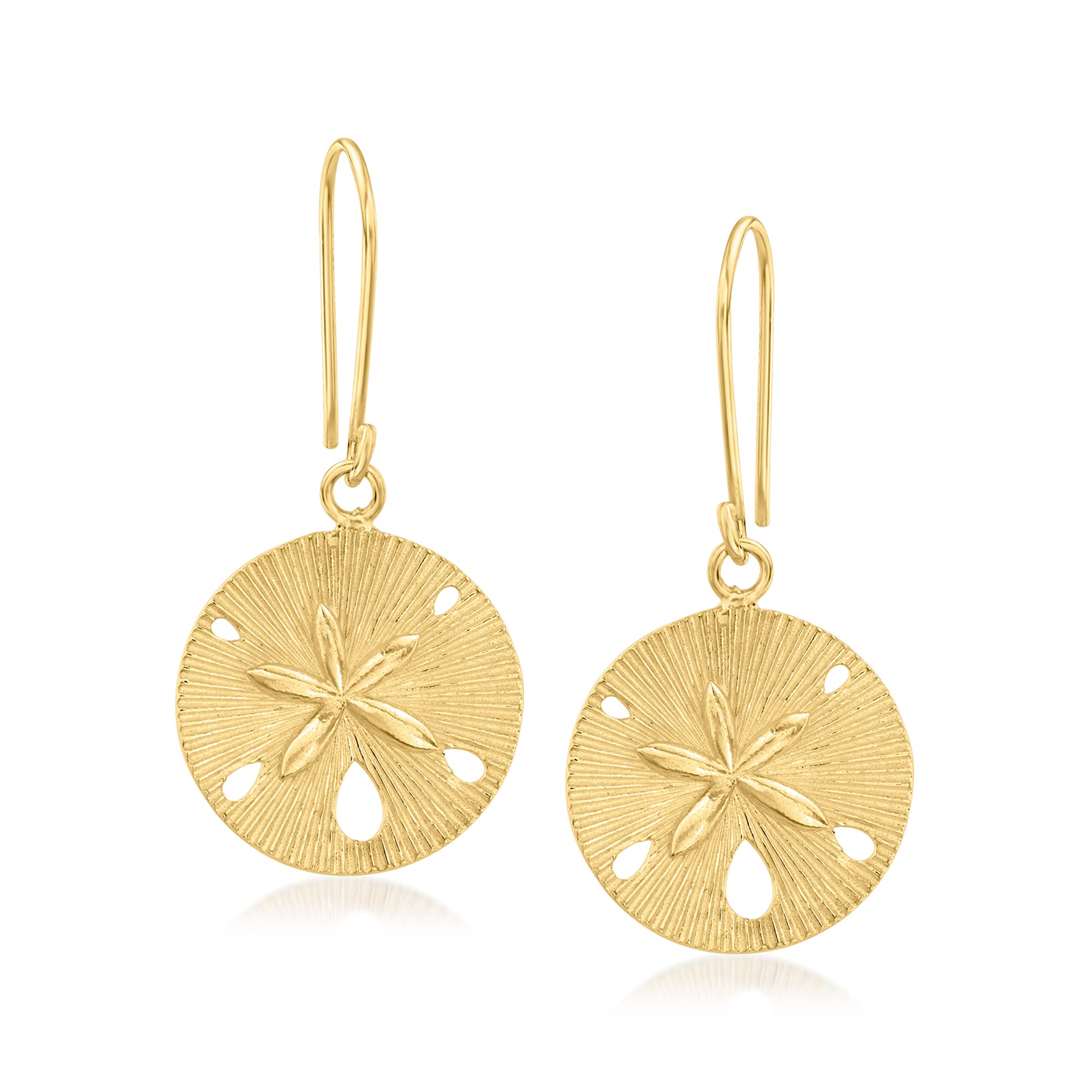 Ross-Simons 18kt Gold Over Sterling Textured and Polished Sand Dollar Drop Earrings