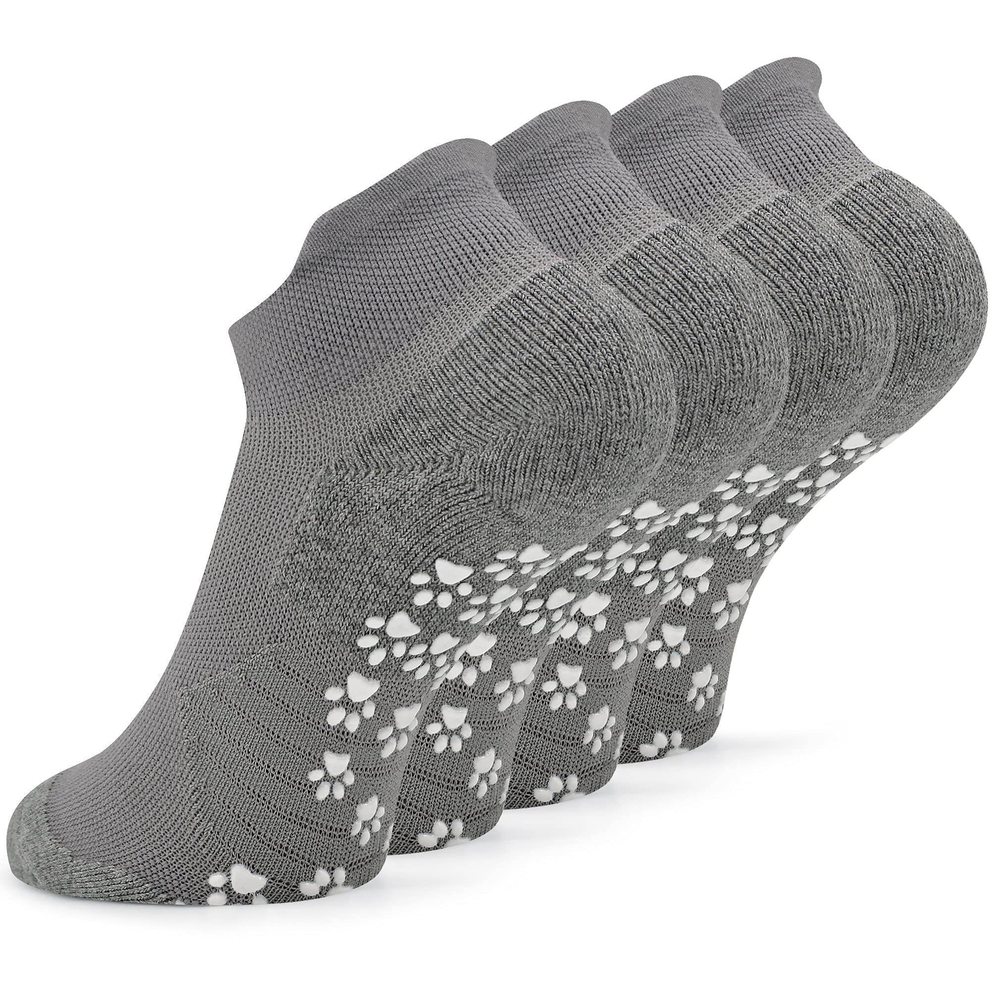 KitNSox Men's Cotton Ankle Cushioned Slip Resistant Socks, Unisex Non Slip Grip Socks for Yoga, Bikram, Hospital, Pilates, Barre, Kickboxing (L-XL, 2 Pack, Light Grey)