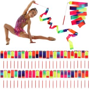 Yilloog 50 Pcs Ribbon Dancing Wands Party Favors, 78.7 Inch Gymnastics Ribbon Streamers Rainbow Artistic Ribbon Dancer Twirling Wands, Rainbow Birthday Decorations (Rainbow,Gradient Style)