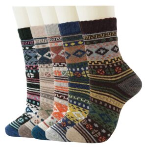 DOOVID Unisex Athletic Socks Women Men Knit Wool Socks Winter Socks Cotton Warm Socks Christmas Gift 5 Pairs Cross