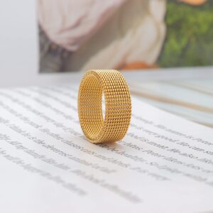 Uarein 1Pc Stainless Steel 8mm Mesh Ring for Women Men.Fashion Wide Woven Mesh Ring Comfort Fit Wire Mesh Band Ring Punk Jewelry Gifts for Wife (Gold, 9)