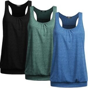 Beyove Racerback Tank Tops for Women Loose Fit Athletic Tops Workout Banded Bottom Tanks Pleated Shirts Yoga Activewear 3 Pieces