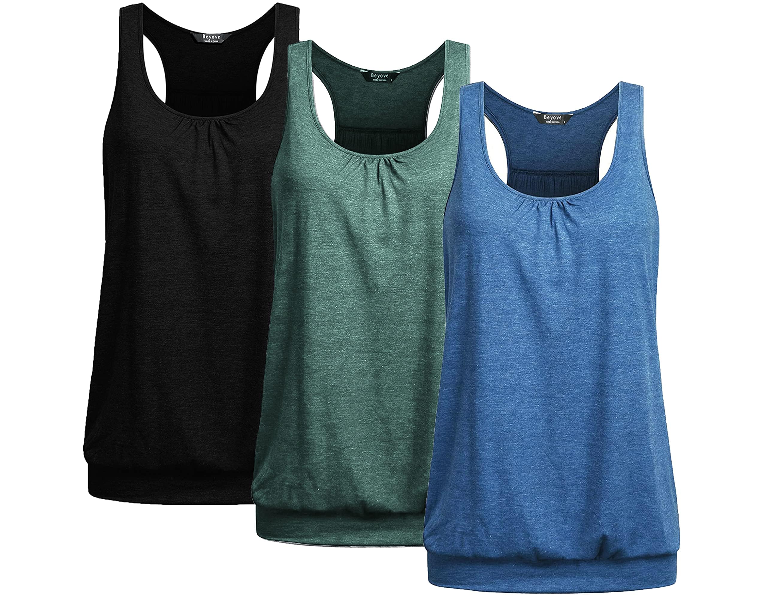 Beyove Racerback Tank Tops for Women Loose Fit Athletic Tops Workout Banded Bottom Tanks Pleated Shirts Yoga Activewear 3 Pieces