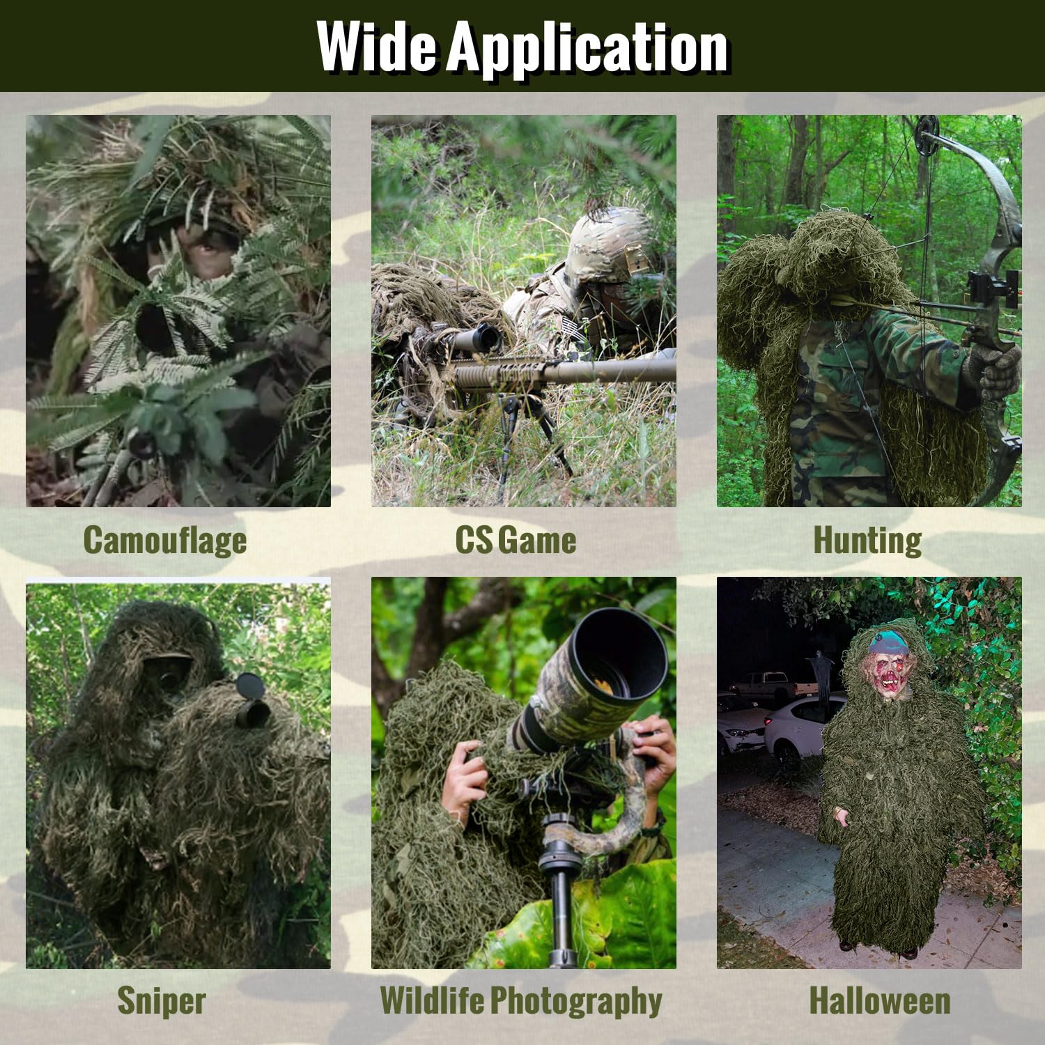 Slendor 6 in 1 Ghillie Suit, 3D Camouflage Hunting Apparel Camo Hunting Clothes, Bushman Costume Suitable for Men, Hunters