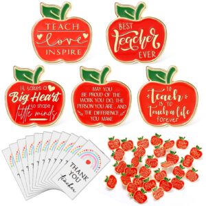 unittype 30 set teacher pins teacher appreciation gift bulk teacher lapel pin staff appreciation gifts bulk thank you card(apple)