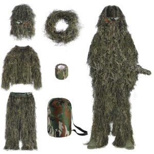 Slendor 6 in 1 Ghillie Suit, 3D Camouflage Hunting Apparel Camo Hunting Clothes, Bushman Costume Suitable for Men, Hunters