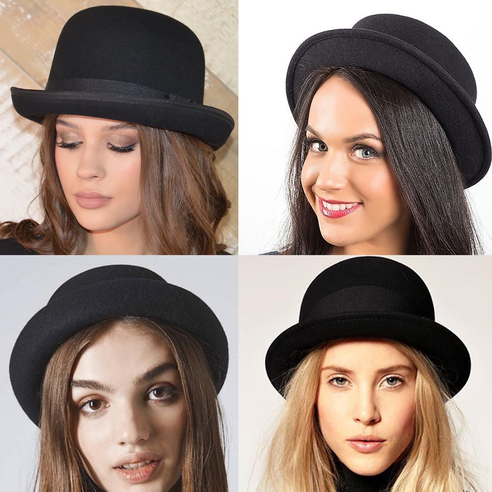 CXQRR Black Bowler Derby Hat Short Rolled Brim Fedora Hat for Men and Women