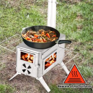 COEWSKE Wood Tent Stove, Hot Tent Stove Wood Burning Heater for Camping, Small Portable Ultralight Tent Stove Stainless Steel with Chimney Pipes for Outdoor, Camping, Cooking, Heating, Indoor