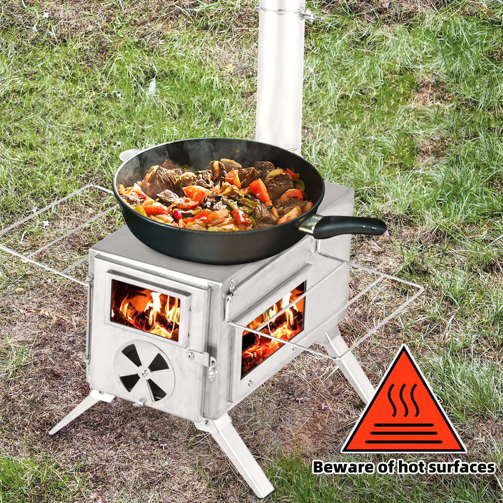 COEWSKE Wood Tent Stove, Hot Tent Stove Wood Burning Heater for Camping, Small Portable Ultralight Tent Stove Stainless Steel with Chimney Pipes for Outdoor, Camping, Cooking, Heating, Indoor