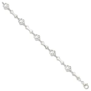 9mm 925 Sterling Silver Animal Pet Dog Bones and Paws Bracelet 8.5 Inch Jewelry for Women