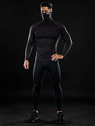 DRSKIN 2 Pack Men's MASK Turtleneck Compression Shirts Top Long Sleeve Thermal Sports Baselayer Running Athletic Workout (Turtleneck SB01 2P, L)