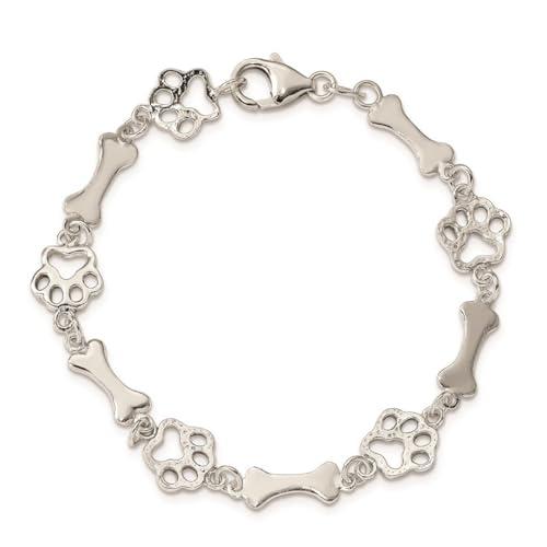 9mm 925 Sterling Silver Animal Pet Dog Bones and Paws Bracelet 8.5 Inch Jewelry for Women