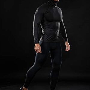 DRSKIN 2 Pack Men's MASK Turtleneck Compression Shirts Top Long Sleeve Thermal Sports Baselayer Running Athletic Workout (Turtleneck SB01 2P, L)