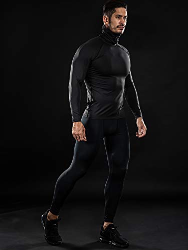 DRSKIN 2 Pack Men's MASK Turtleneck Compression Shirts Top Long Sleeve Thermal Sports Baselayer Running Athletic Workout (Turtleneck SB01 2P, L)