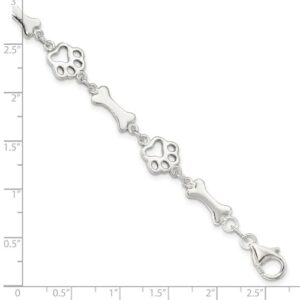 9mm 925 Sterling Silver Animal Pet Dog Bones and Paws Bracelet 8.5 Inch Jewelry for Women