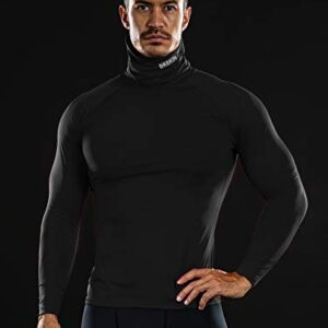 DRSKIN 2 Pack Men's MASK Turtleneck Compression Shirts Top Long Sleeve Thermal Sports Baselayer Running Athletic Workout (Turtleneck SB01 2P, L)