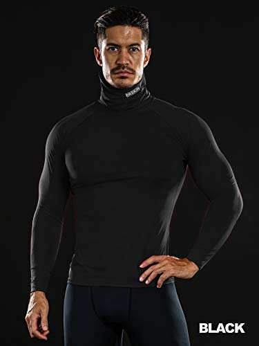 DRSKIN 2 Pack Men's MASK Turtleneck Compression Shirts Top Long Sleeve Thermal Sports Baselayer Running Athletic Workout (Turtleneck SB01 2P, L)