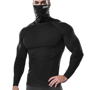 DRSKIN 2 Pack Men's MASK Turtleneck Compression Shirts Top Long Sleeve Thermal Sports Baselayer Running Athletic Workout (Turtleneck SB01 2P, L)