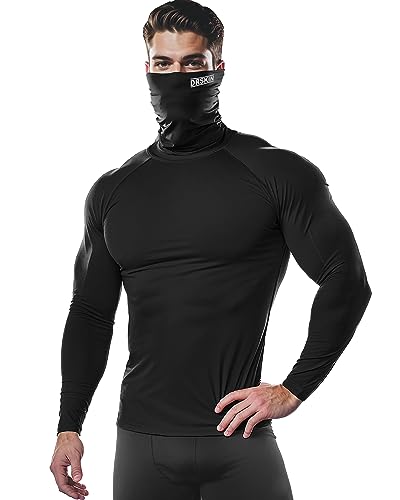 DRSKIN 2 Pack Men's MASK Turtleneck Compression Shirts Top Long Sleeve Thermal Sports Baselayer Running Athletic Workout (Turtleneck SB01 2P, L)