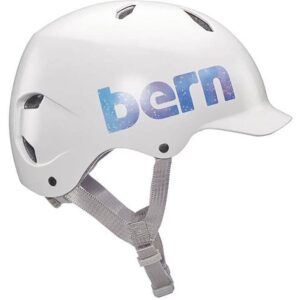 bern bandito bike helmet for kids, eps satin white galaxy, m/l