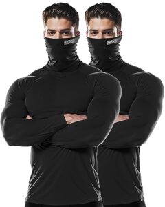 drskin 2 pack men's mask turtleneck compression shirts top long sleeve thermal sports baselayer running athletic workout (turtleneck sb01 2p, l)